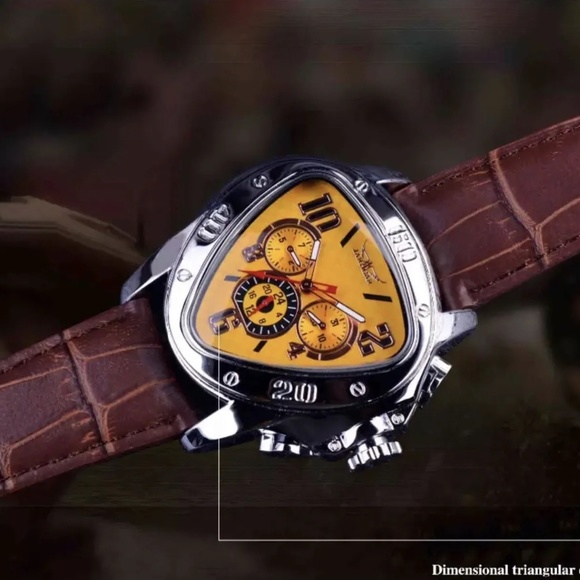 Jaragar Mens BIG 45mm Luxury Triangle Watch Genuine Leather Band. Great Gift! - Picture 8 of 13